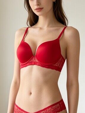 Victoria's Secret 2-Pack Bras 32B Red Lace & Mauve T-Shirt Bra Padded Seamless
